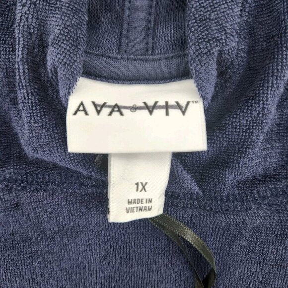 Ava & Viv Womens Size 1X Terry Cloth Navy Blue Hooded Shirt Sweatshirt - Picture 2 of 6